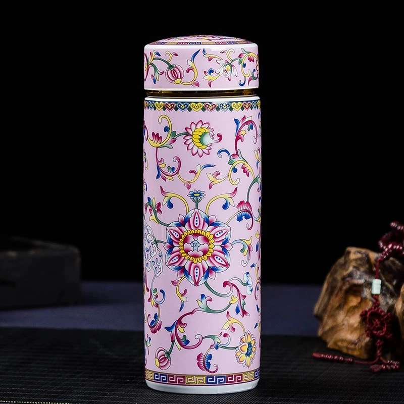 XD-粉色珐琅彩缠枝莲保温杯