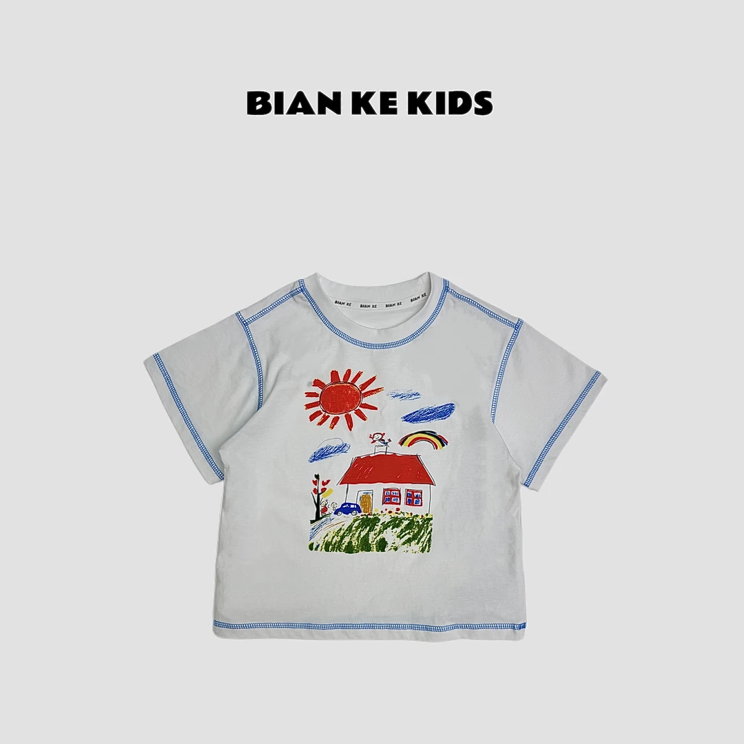 新款夏季儿童品牌棉质透气吸汗印花T恤B2530