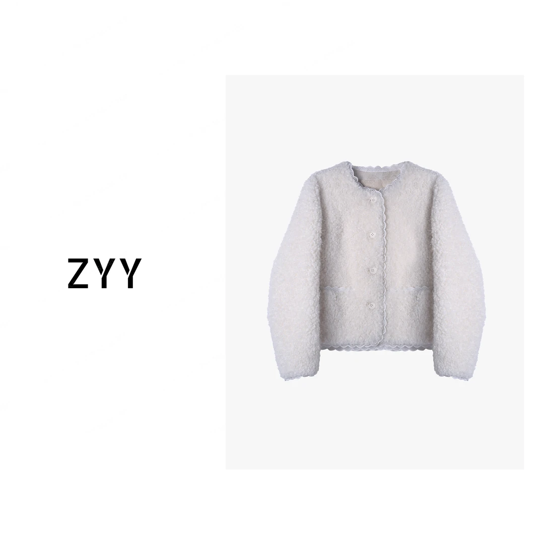 ZYY【白梅恋曲】2025S/S新品仿羊毛皮毛一体蕾丝外套女X25QDWT04478