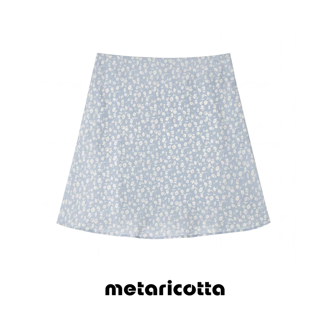 Metaricotta 浅蓝碎花法式气质优雅显瘦半身裙