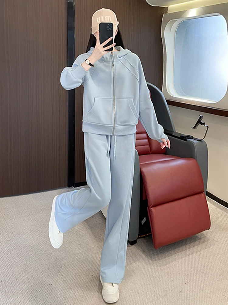 欧货休闲运动套装女春秋25新款时尚洋气拉链连帽卫衣两件套显瘦