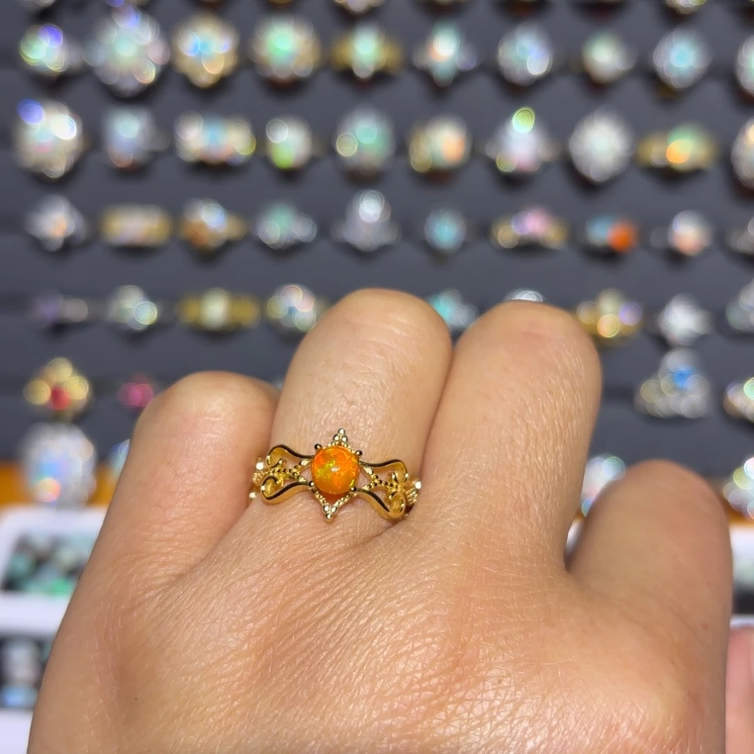 欧泊银S925镀金镶嵌戒指