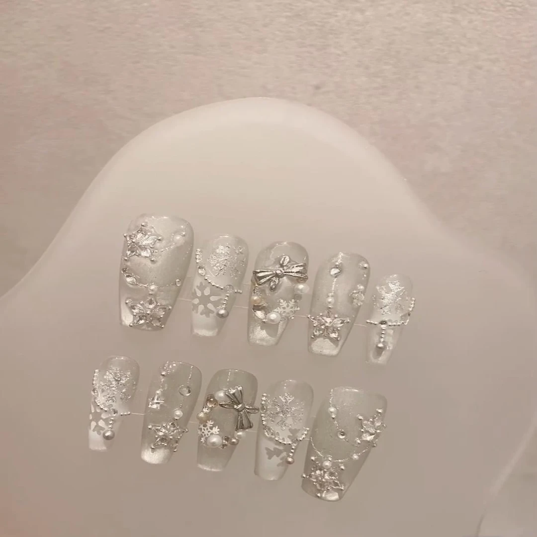 感穿戴甲穿戴甲色圣诞节猫眼雪花星星圣诞树纯手工穿戴甲成品美甲