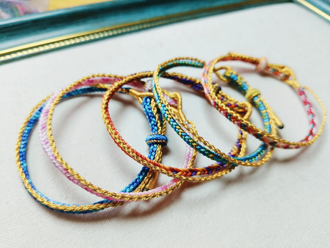 纯手工编织可调节可串珠双绳手工绳