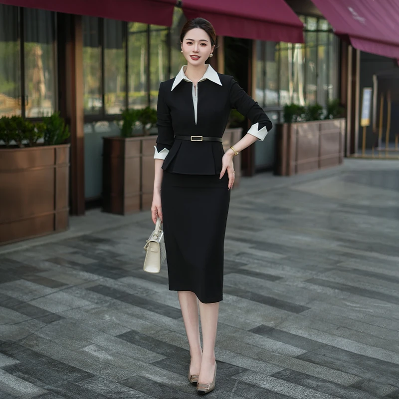 秋季工作服2025年春季斜肩荷叶领连衣裙职业装时尚前台慵懒气质女