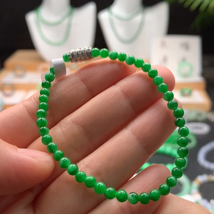 翡翠未镶嵌手链天然缅甸A货翡翠 卡3.6mm