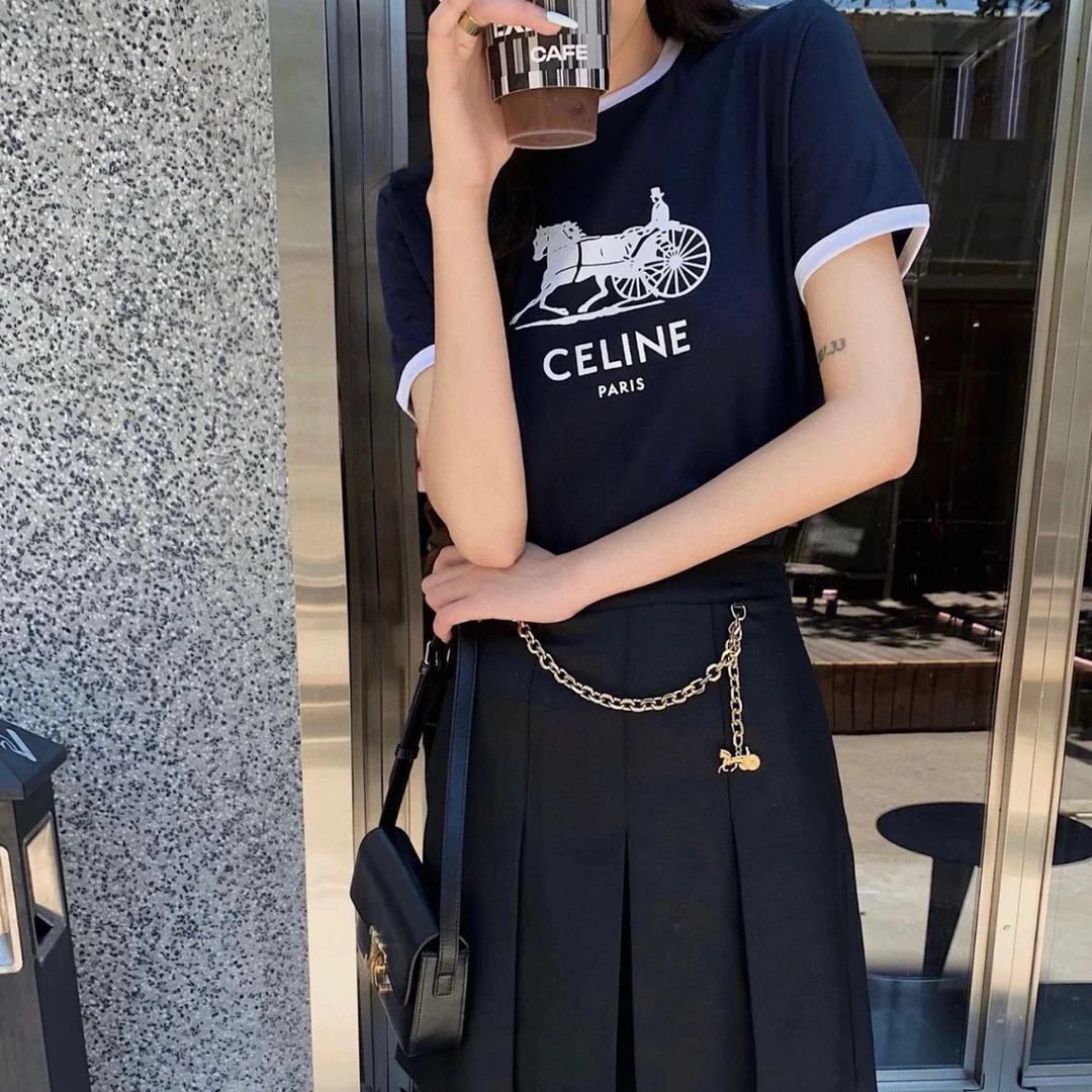未使用 Celine/思琳 D500918/马车金属链条高腰A字裙/34码