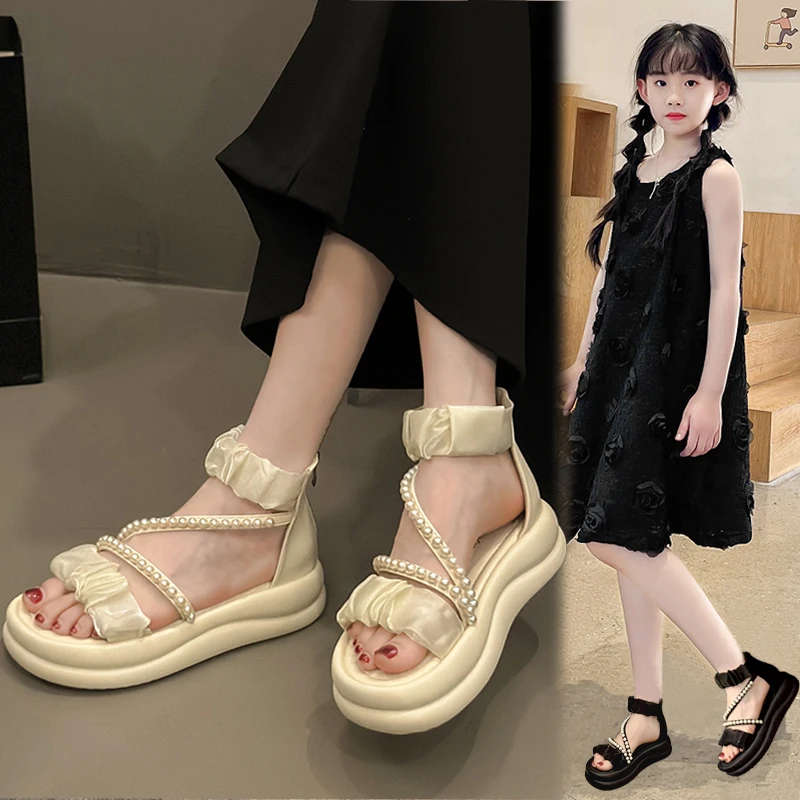 女童凉鞋2025新款夏季罗马透气时尚鞋儿童公主鞋夏款软底女孩鞋子