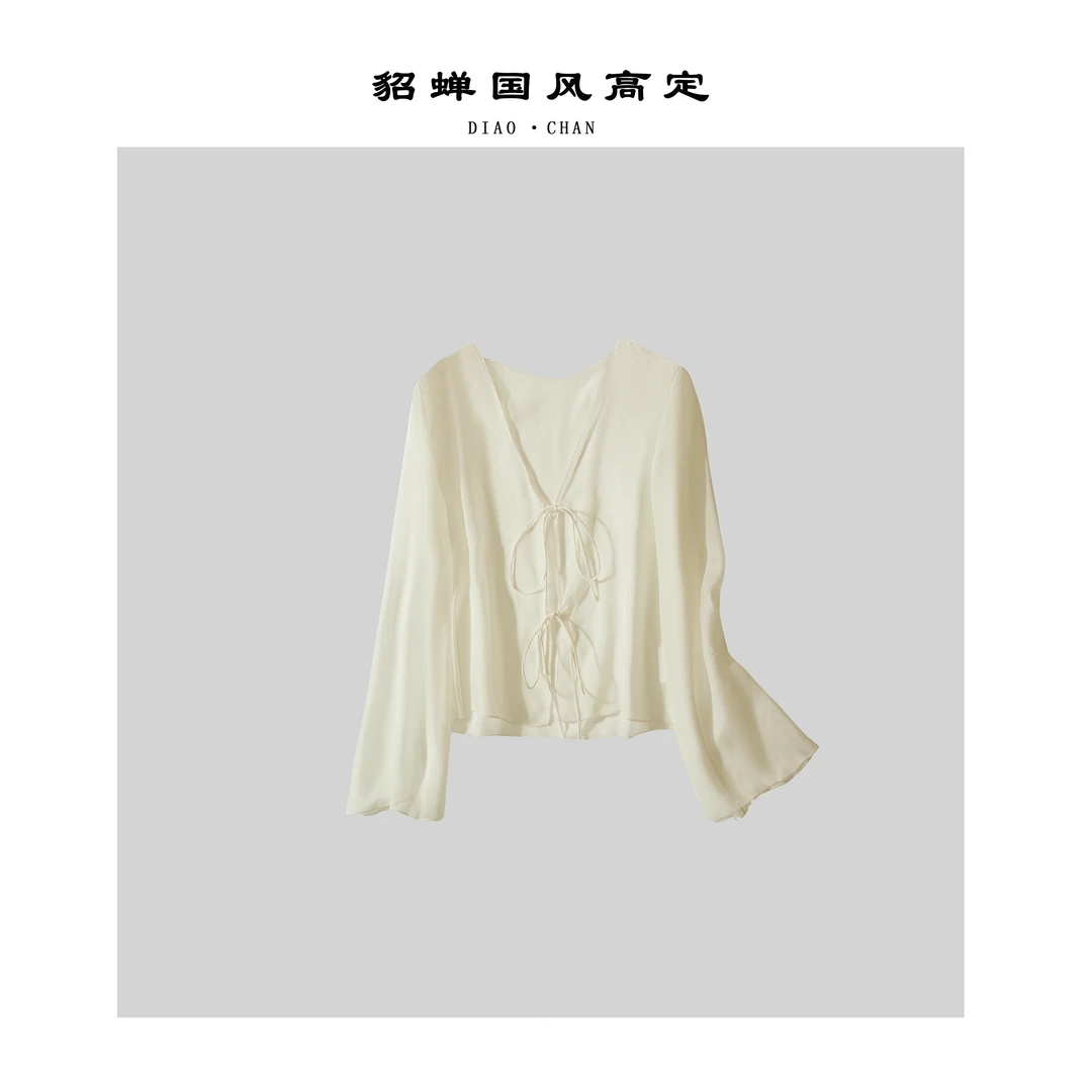 【貂蝉】国风新中式气质百搭顺纡皱桑蚕丝开衫上衣