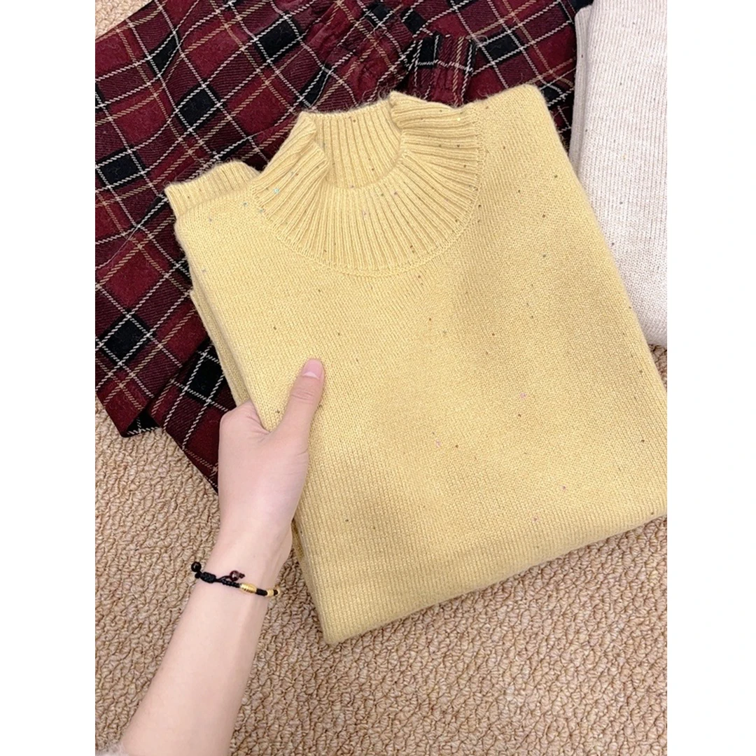 【高领亮片套头】高领纯色针织衫韩版宽松亮丝打底  ZZ-6759