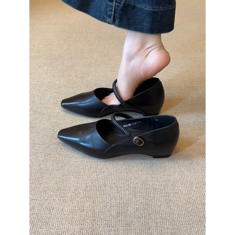 nnmiss·34-40/3.5cm法式设计感小方头浅口一字扣带内增高时尚单鞋