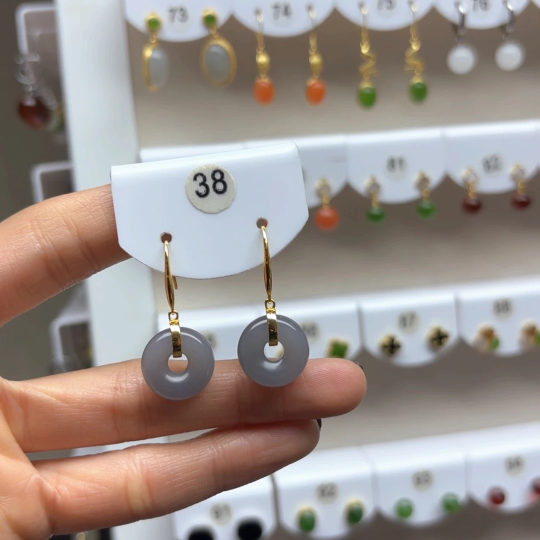 和田玉耳饰银S925镶嵌2