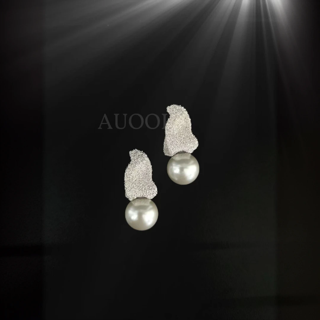 AUOOI 铜合金仿珍珠耳饰 【金波浮梦】磨砂轻奢小众独特设计款耳环
