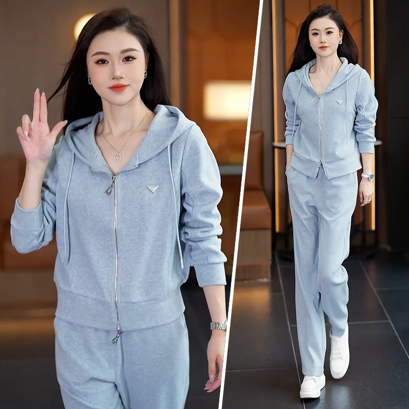 时尚运动套装女秋季新款开衫连帽两件套韩版洋气显瘦女士休闲套装