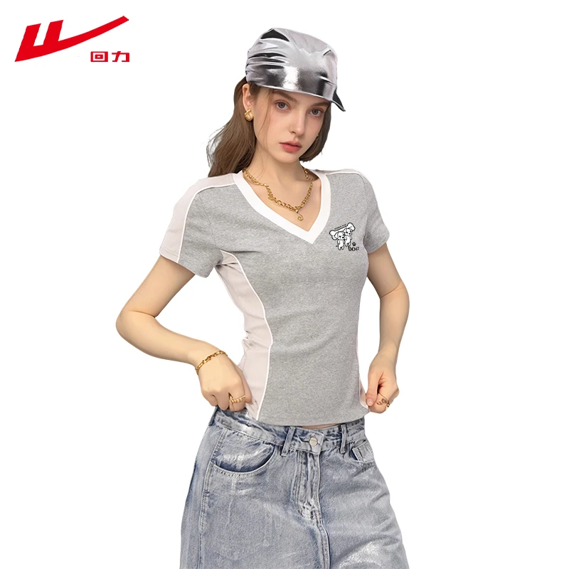 回力夏季夏装棉短袖T恤女修身短款辣妹多巴胺新款打底衫休闲款