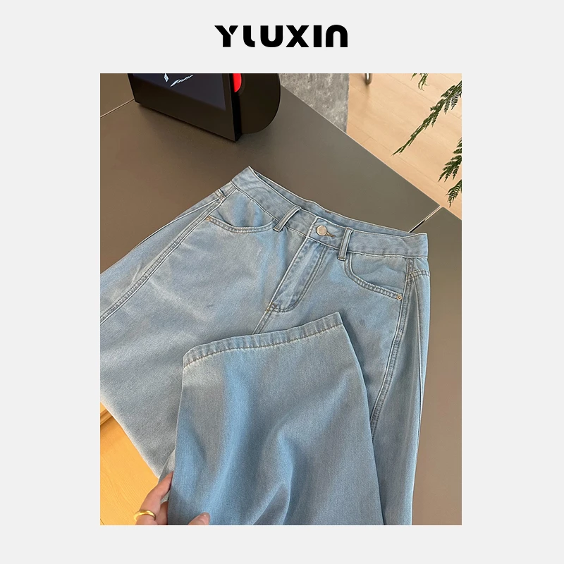 【YUUXIN】解构牛仔~~汉麻+天丝 夏季高腰九分牛仔弯刀裤宽松阔腿裤