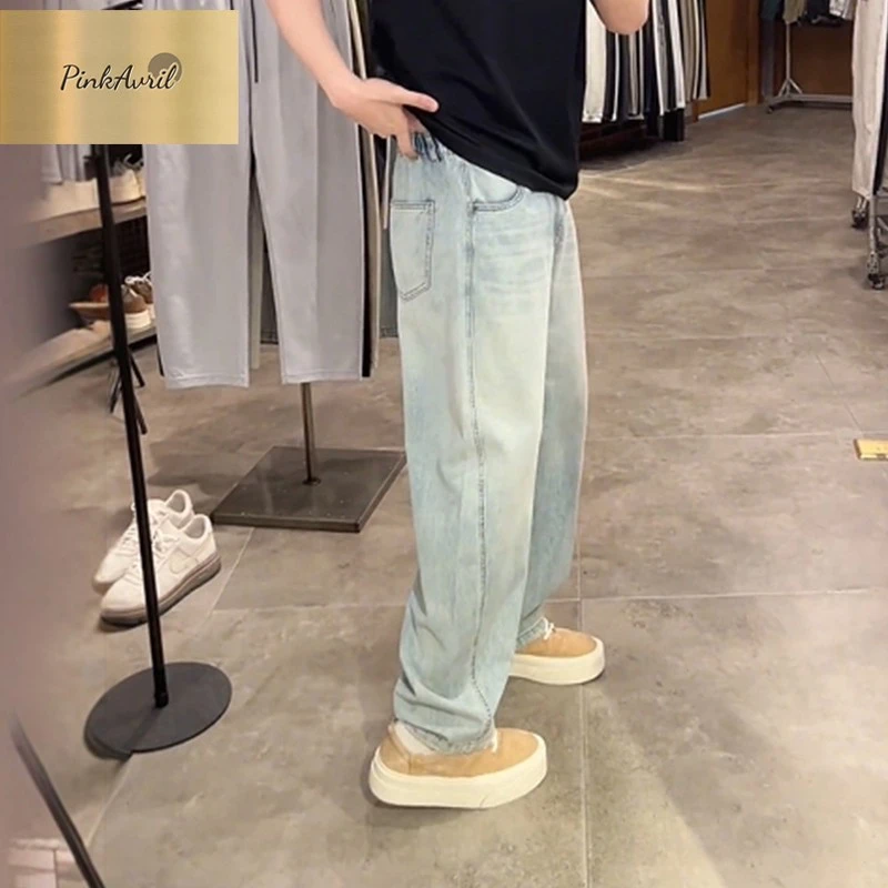 PinkAvril美式复古牛仔裤男薄款2025夏季新款休闲宽松直筒潮牌水
