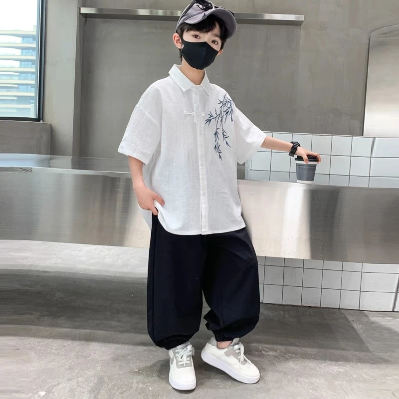 儿童装男童休闲汉服套装2025新款夏季中大童新中式国风洋气演出服