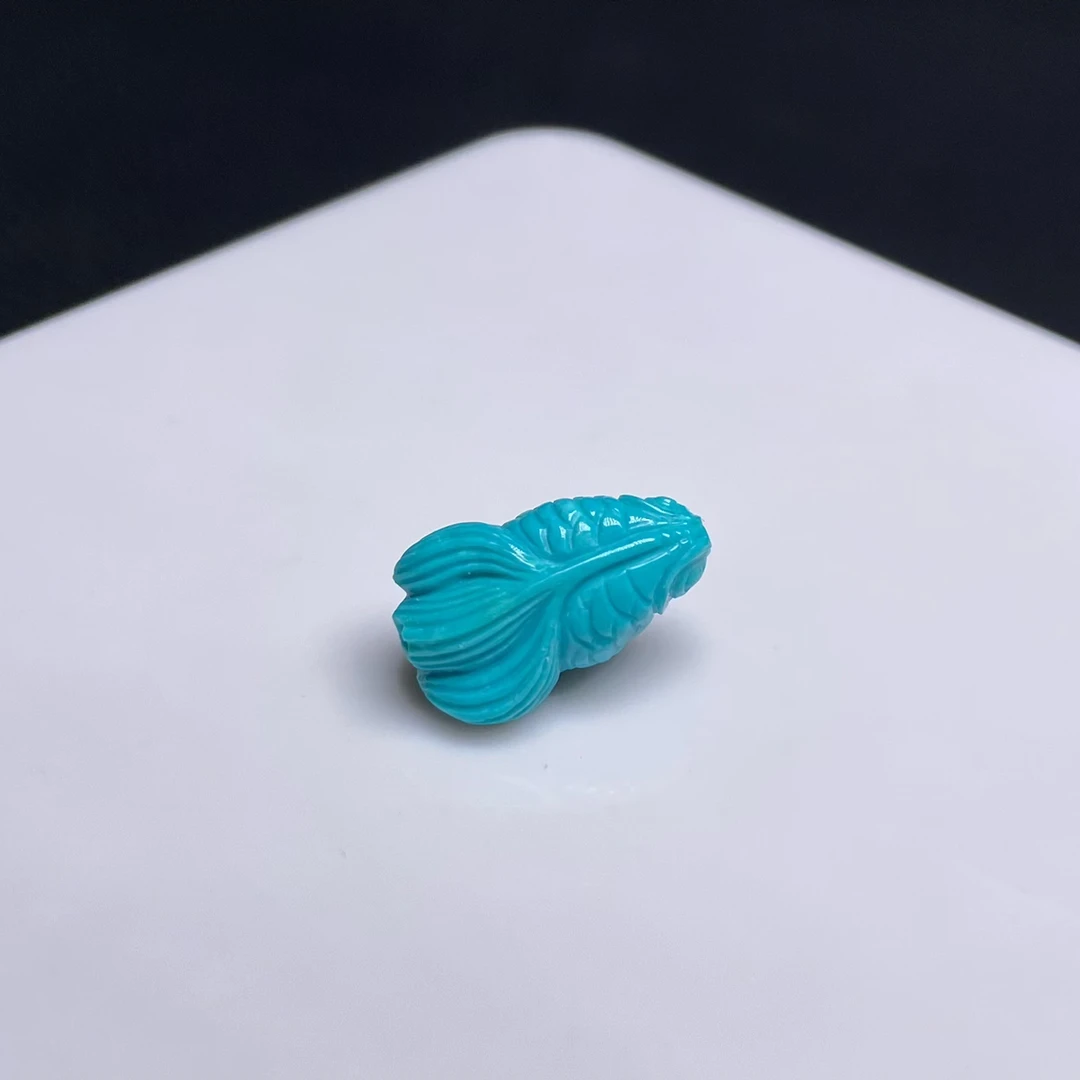 湖北原矿高瓷蓝绿松石手工雕刻年年有鱼DIY108佛串珠文玩珠宝吊坠
