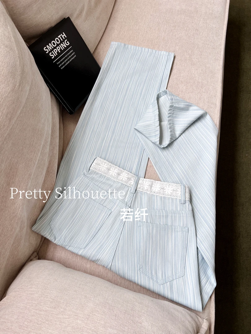 Pretty Silhouette/若纤夏季小清新风凉爽显瘦【云海蓝】窄版阔腿裤