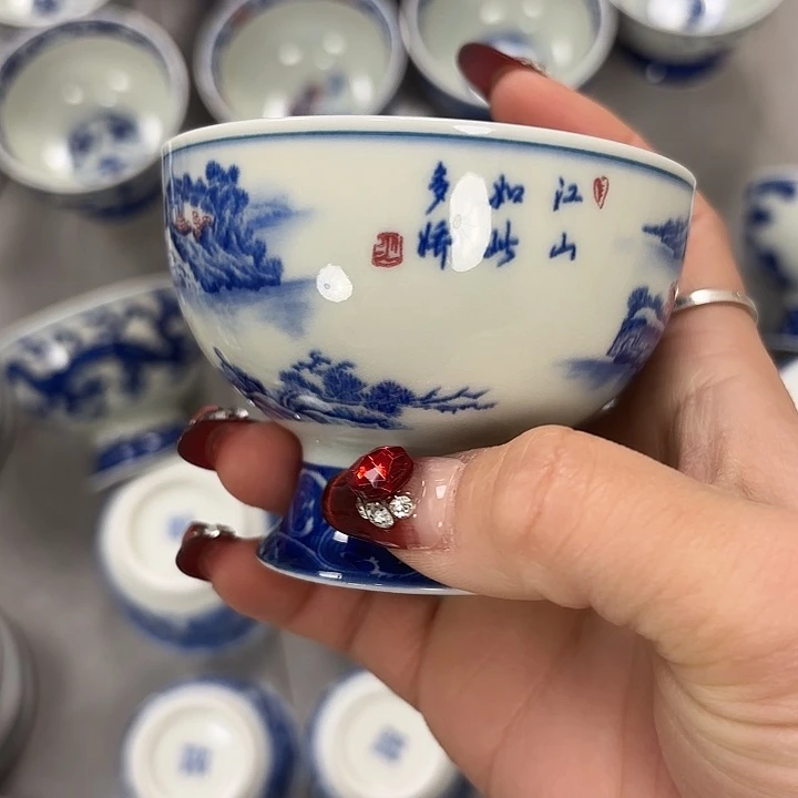 陶摆件江山如此多娇高脚杯