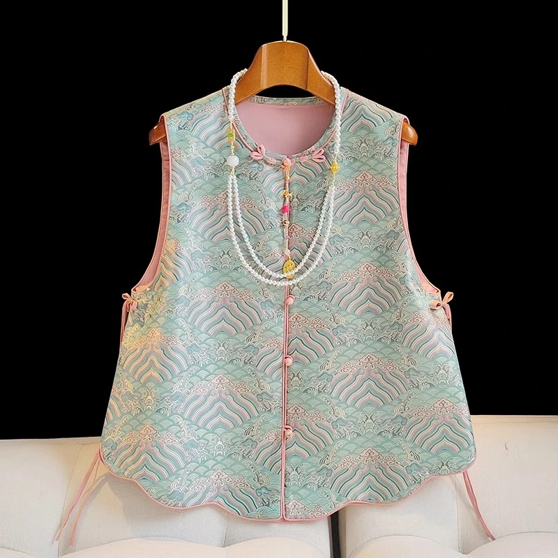 2025春夏新款提花盘扣无袖马甲背心重工刺绣马夹外套新中式上衣