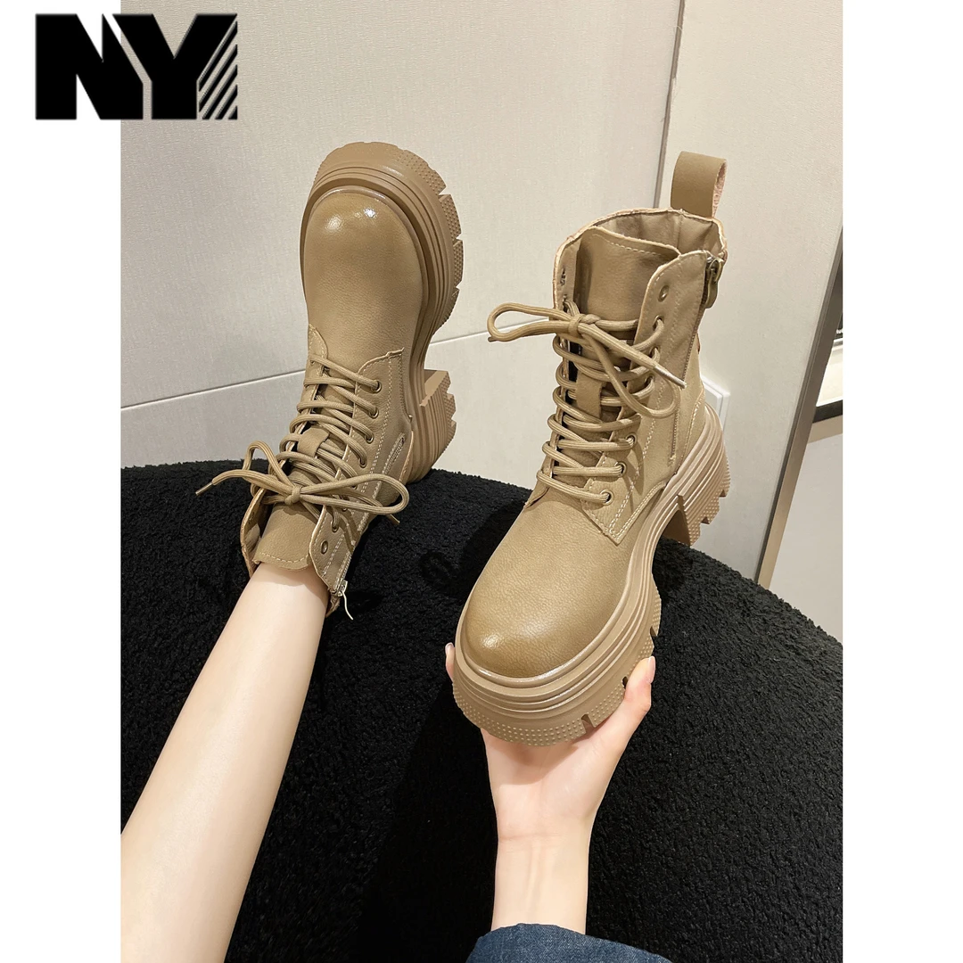 NY品牌时尚网红爆款马丁靴女2025秋冬新款防滑厚底休闲百搭短靴