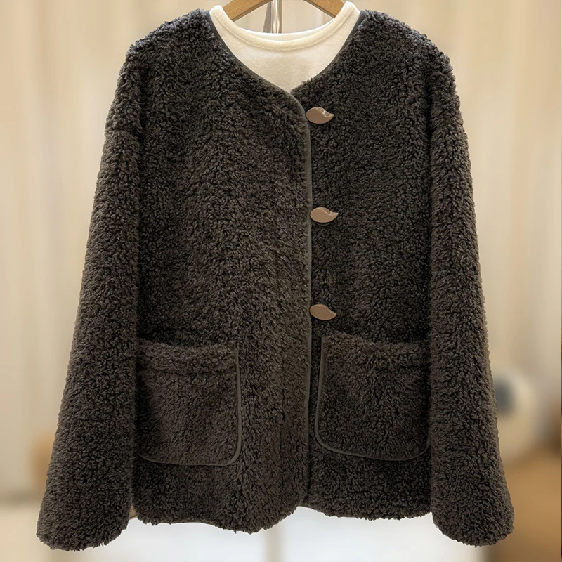 zaw大码女装羊糕毛外套女秋冬宽松加厚保暖冬季胖mm毛毛上衣25539
