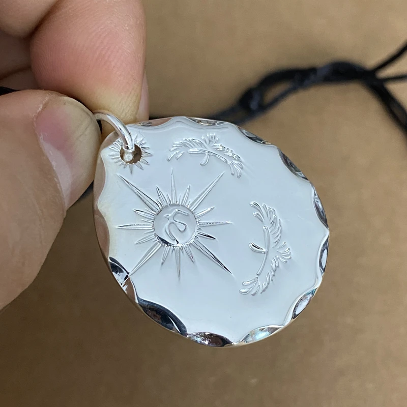 吊坠足银 999足银实心老鹰笑脸银饼吊坠实心亮面 男女水滴项坠