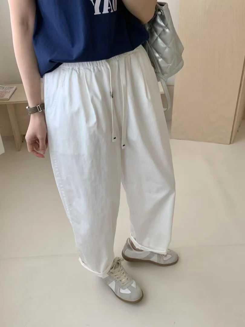 绑带哈伦裤休闲裤蓝灰色阔腿裤抽绳长裤宽松时尚萝卜裤