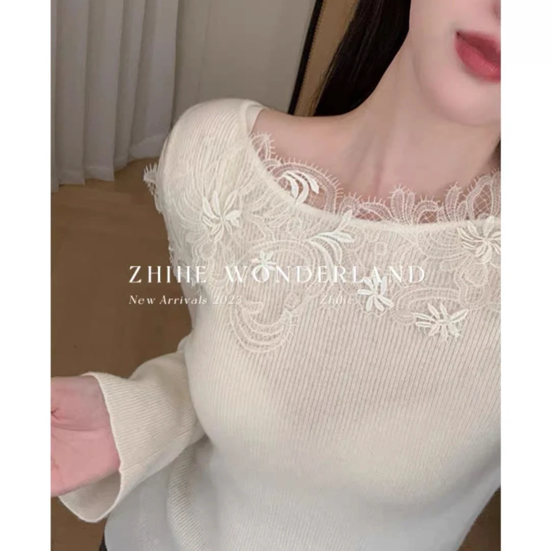 【猫本家】至家花边领针织毛衣