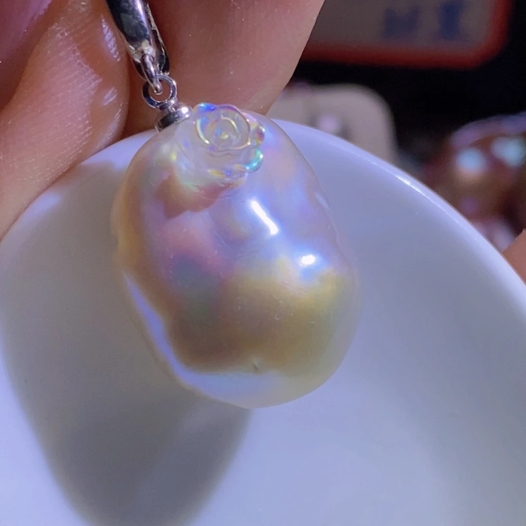 银S925镶嵌淡水珍珠天然淡水珍珠无染色无优化