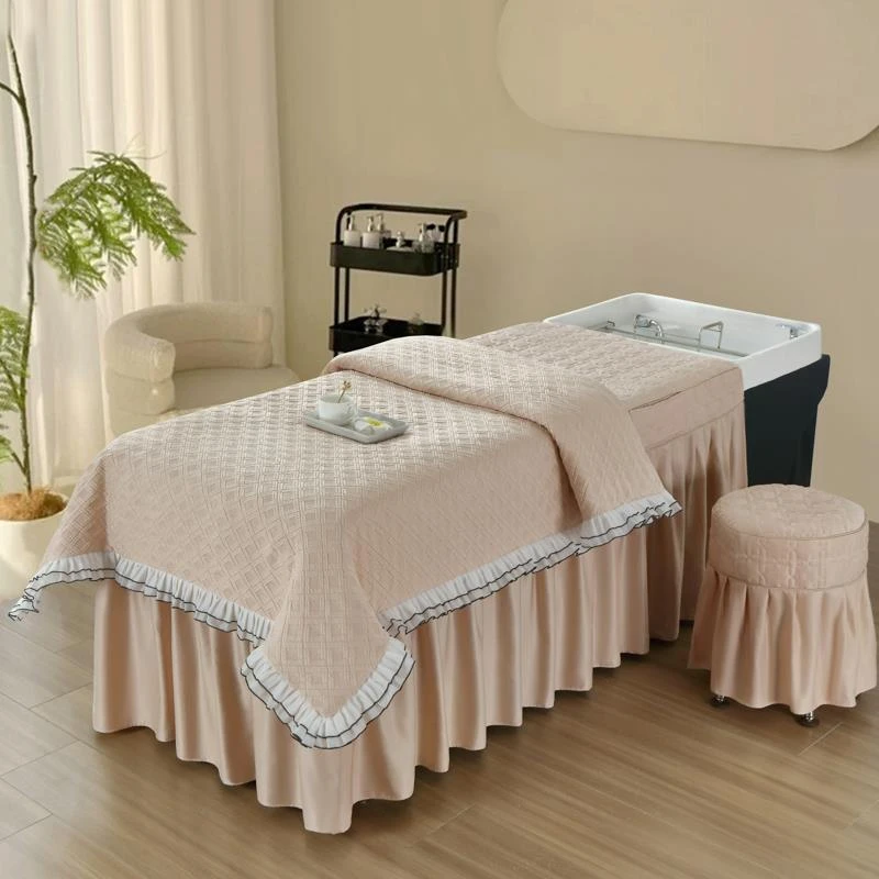 新款泡泡纱蕾丝头疗床罩高档轻奢高级美容美发专用按摩床单洗头套