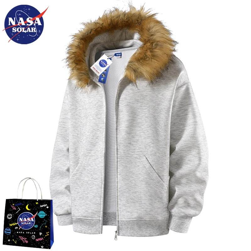 NASA SOLAR美式毛领开衫卫衣男女秋季新款运动休闲潮流百搭外套男
