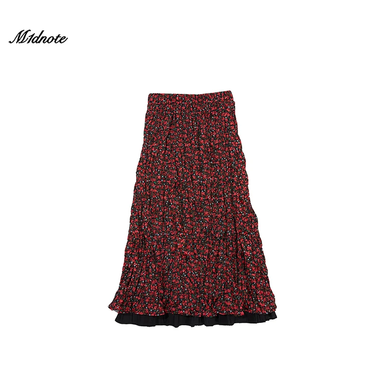 米诺2025双层松紧腰碎花褶皱中长半裙MDSS01171/72
