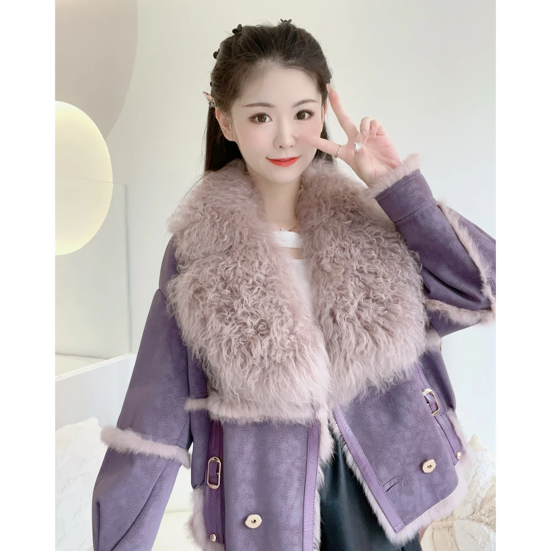 【爱路菲】966-262 新款羊毛领兔皮毛一体 秋冬新品皮草女士外套