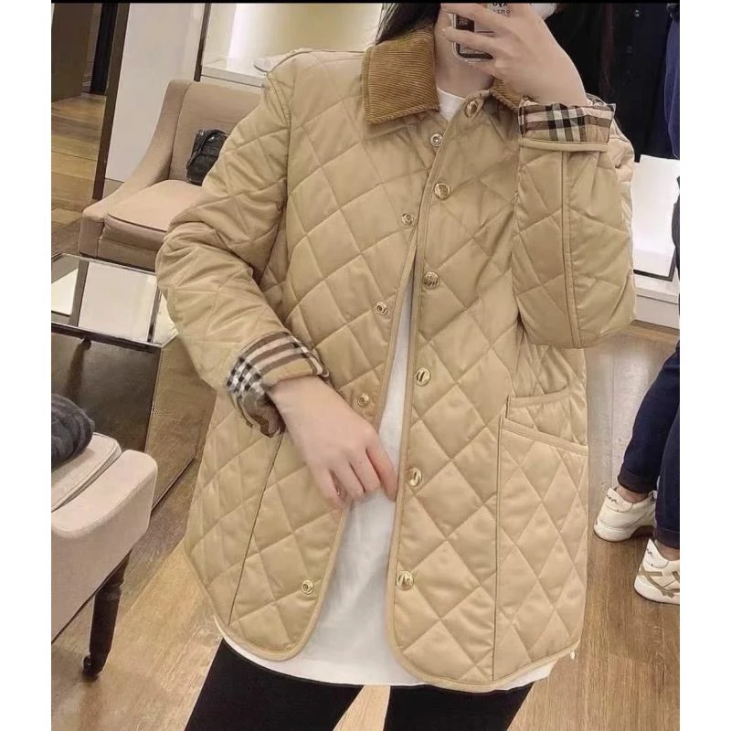 99新 BURBERRY/博柏利   aa2971 灯芯绒皮牌logo黄金棉服 xs码