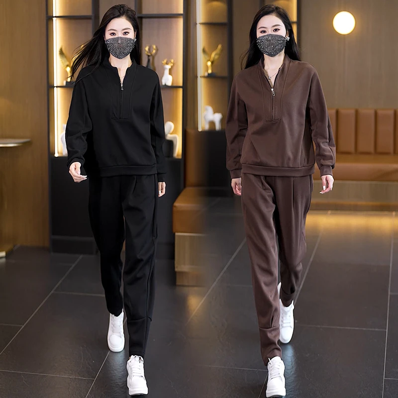 春秋季新款大码长袖时尚套装气质减龄遮肉显瘦洋气休闲运动两件套