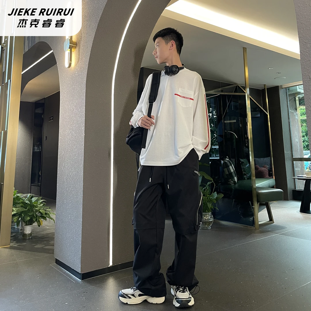 3603【睿】袖边字母圆领长袖T恤中大童休闲亲子打底衫潮杰克睿睿