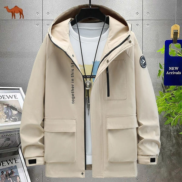 骆驼骑师时尚潮流男式风衣韩版宽松百搭纯色外套春季新品青年男士