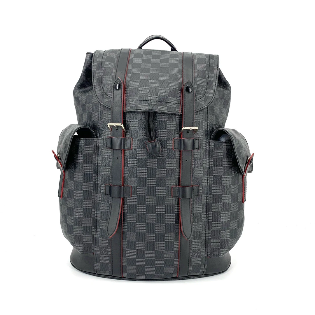 95新 LouisVuitton/路易威登 黑棋盘红色边双肩包 尺寸38/44