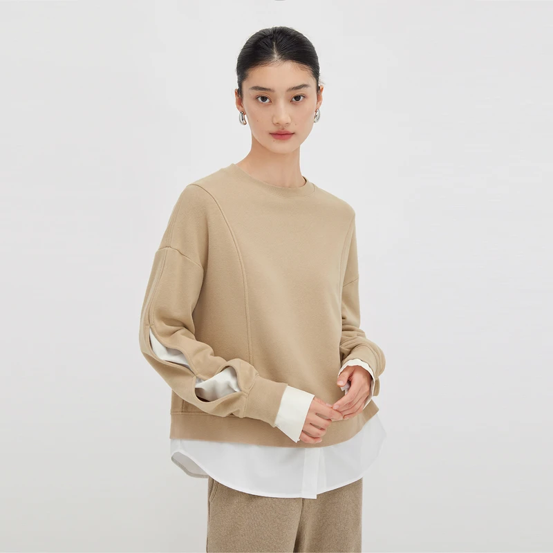 【陈陈专属】播单层薄款假两件设计感圆领卫衣套头上衣BDQ4VD0863