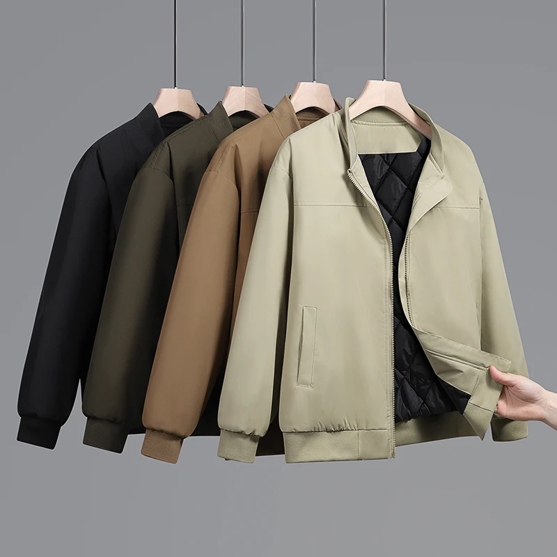 男士夹棉加厚夹克2025秋冬季新款中老年宽松大码棉衣爸爸外套男装