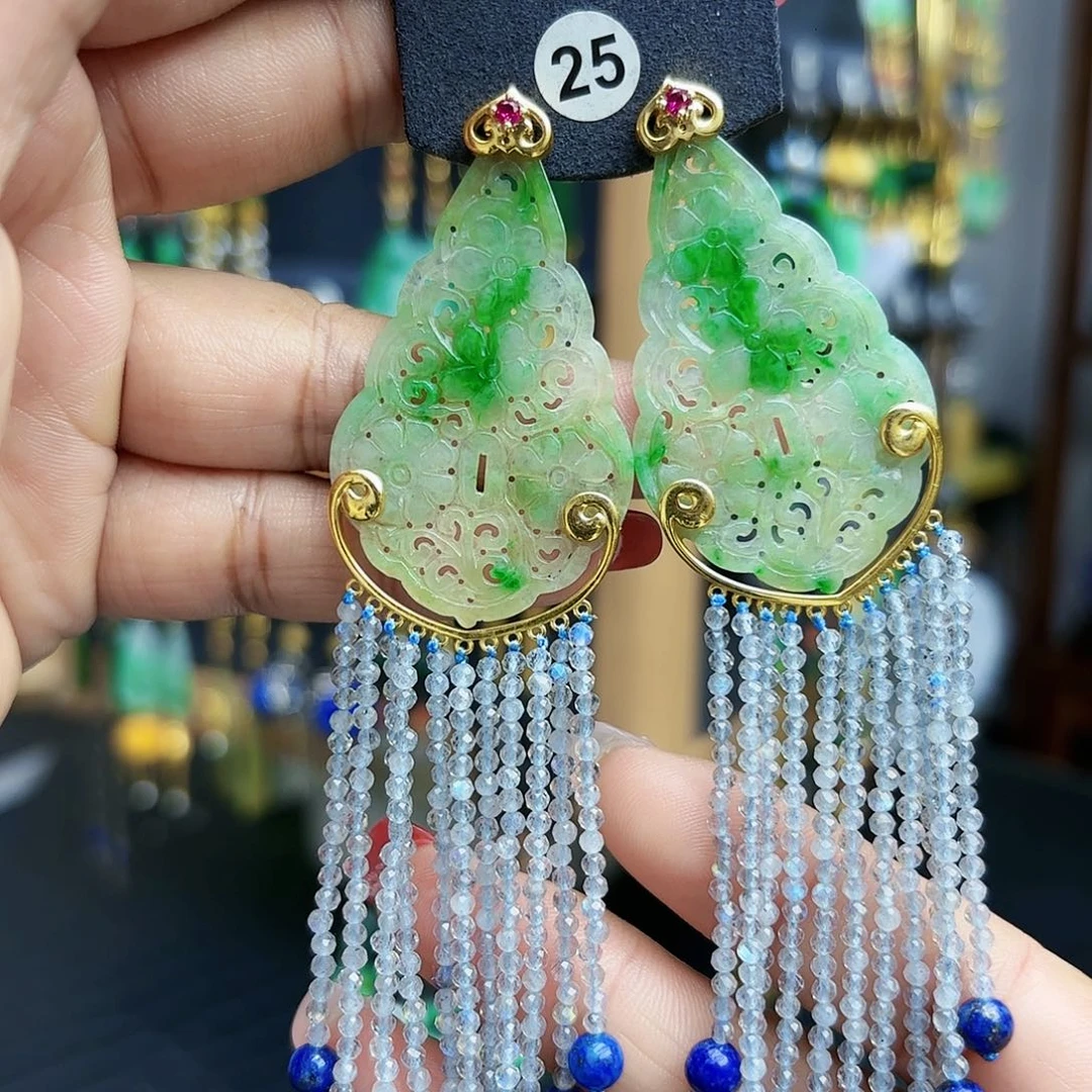 柔***光翡翠银S925镶嵌耳饰耳坠