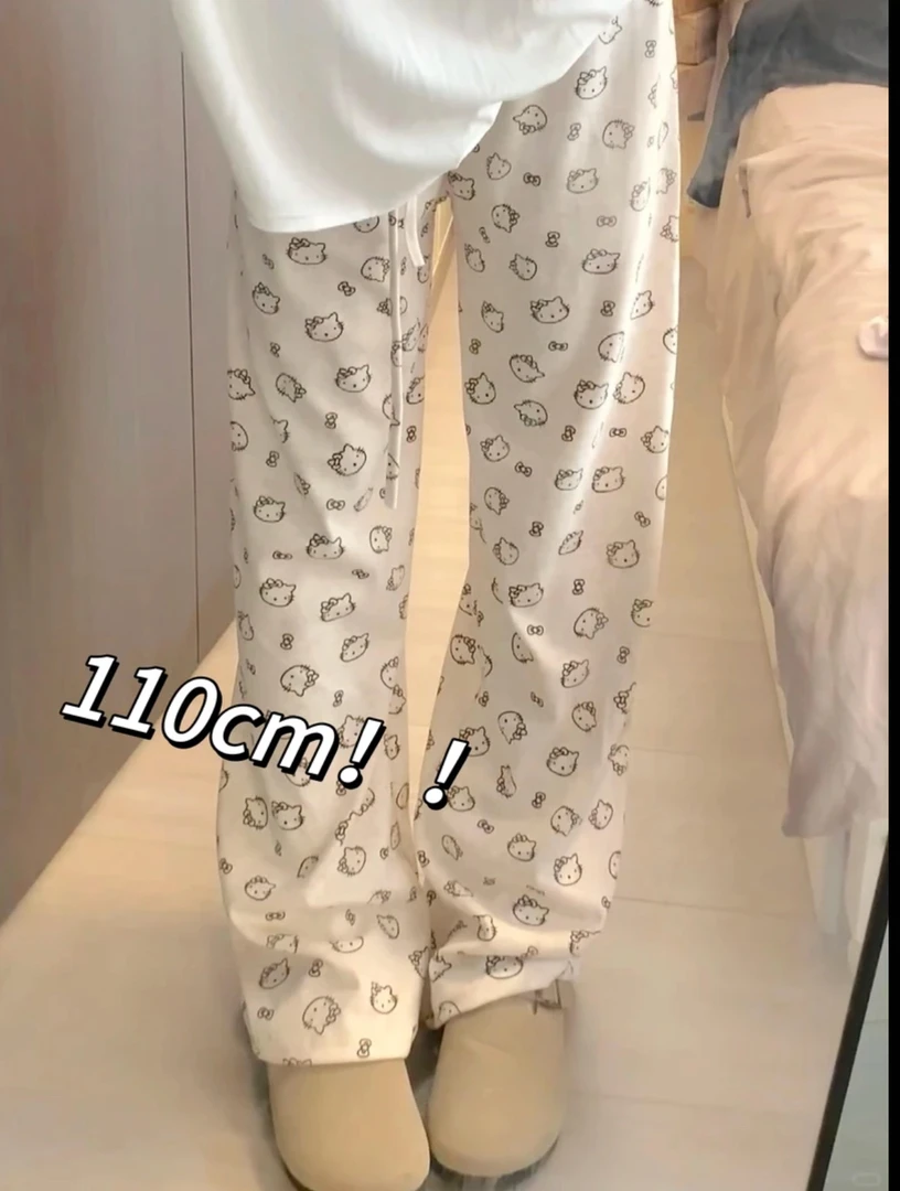 高个加长可爱印花KT猫2025春秋高腰慵懒显瘦百搭直筒休闲裤可外穿