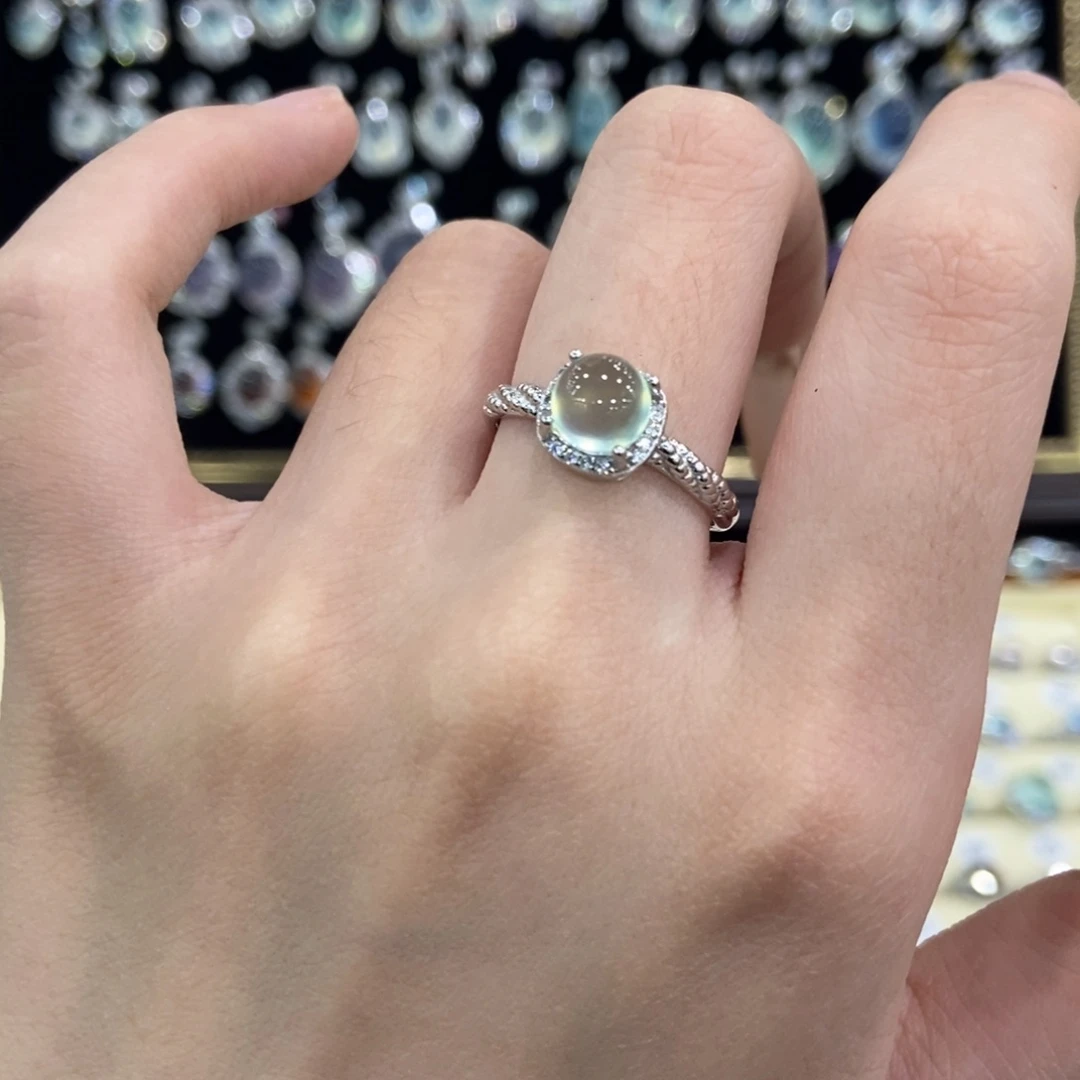 蛇纹石玉银S925镶嵌戒指