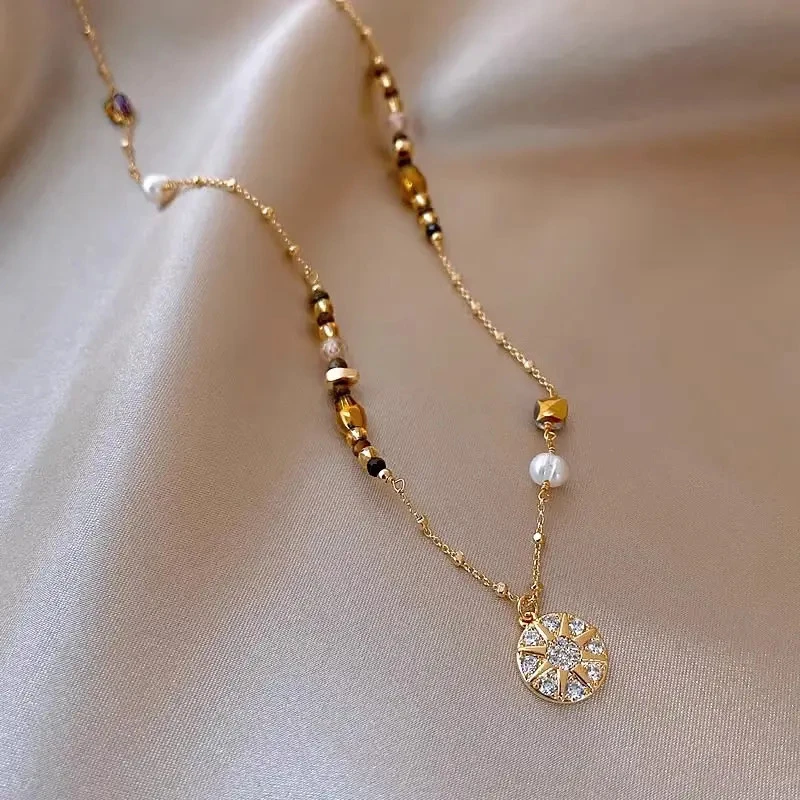 钛钢项链 秋冬美拉德星星圆盘项链女2024新款颈链轻奢小众毛衣链