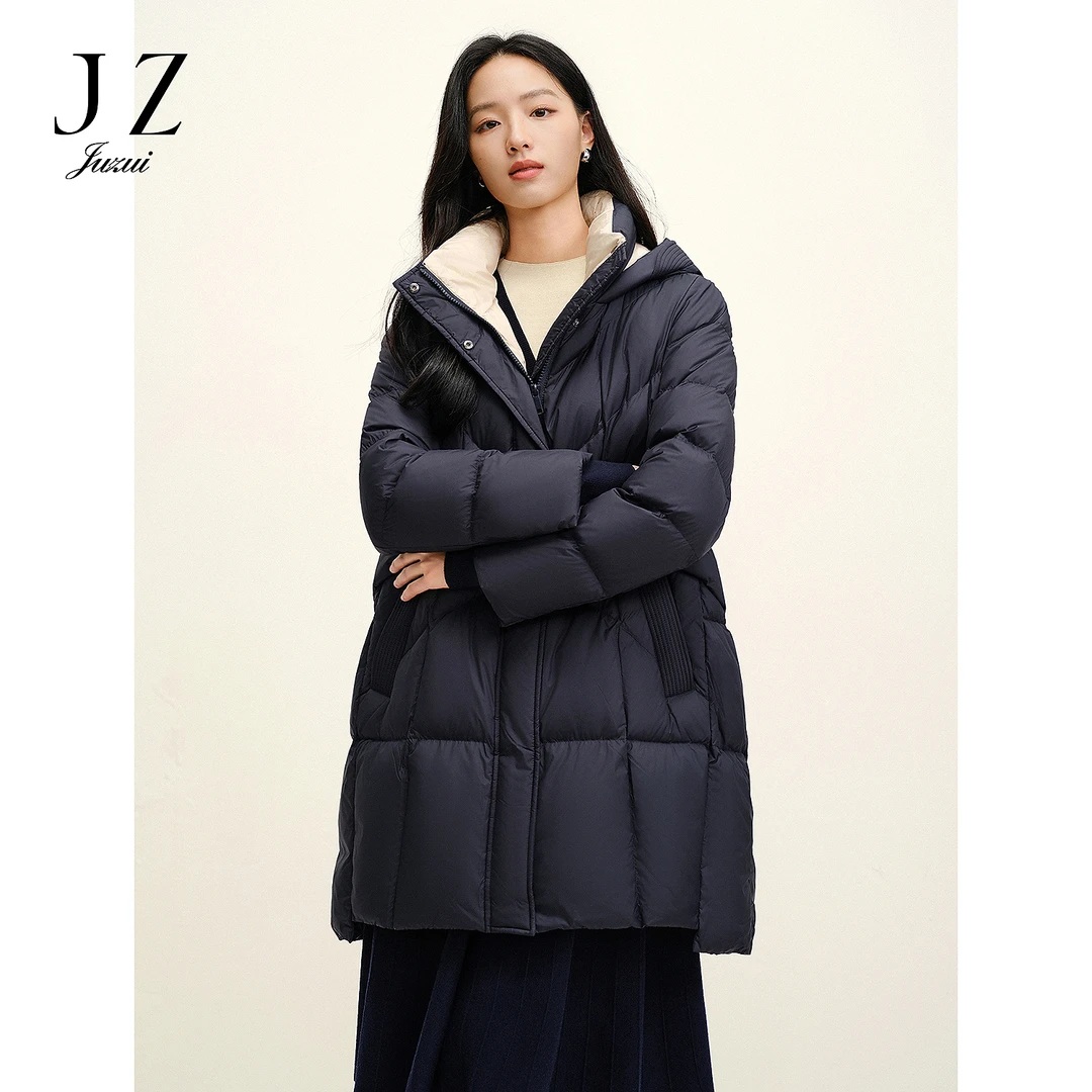 JUZUI玖姿JWED03210休闲减龄里外撞色鸭绒羽绒服女2025冬季