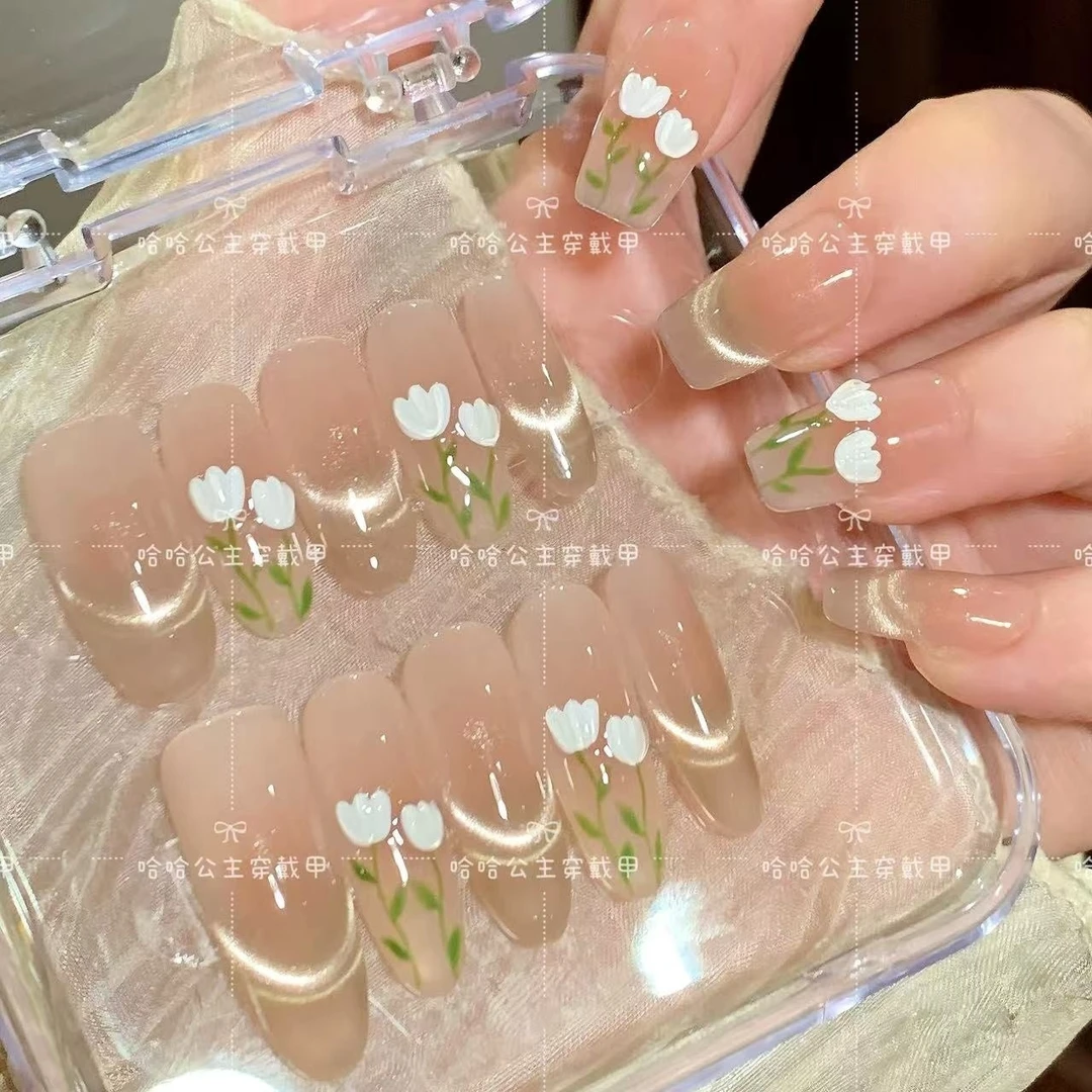 【冰晶郁金香】春夏气质显白爆闪美甲光了甲手工穿戴甲