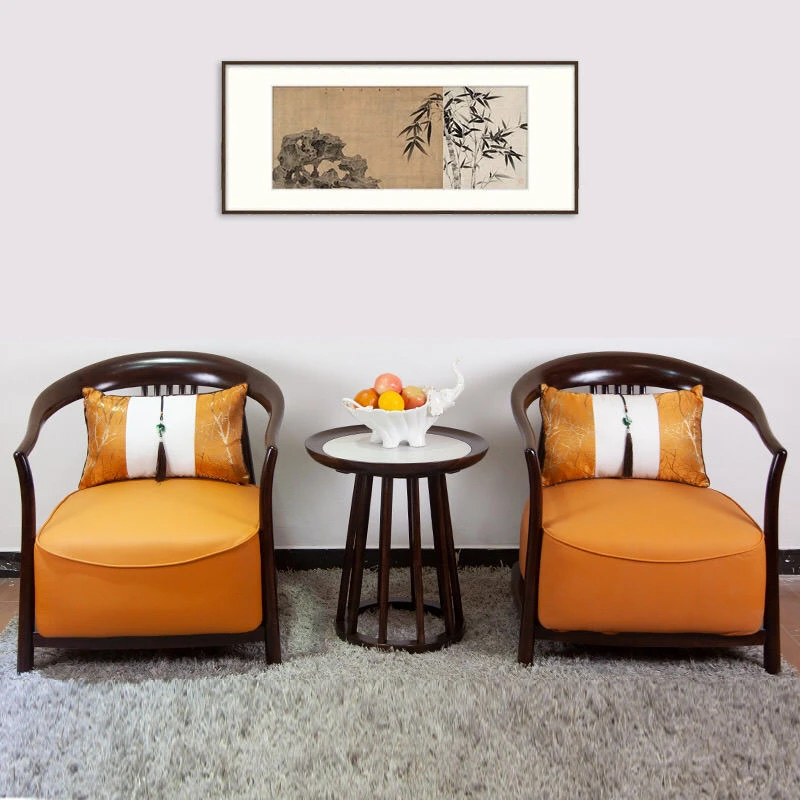 新中式实木休闲椅客厅三件套乌金木圈椅会所酒店洽谈单人沙发椅